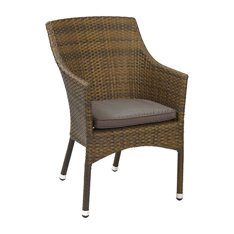 ROYAL 3 Outdoor Stapelsessel – Grau-Meliert mit grauem Sitzkissen - Hantermann - Der Hotelausstatter ROYAL 3 Polyrattan Outdoor Stapelsessel in Grau-Meliert mit grauem Sitzkissen, geschwungener Rückenlehne und Armlehnen