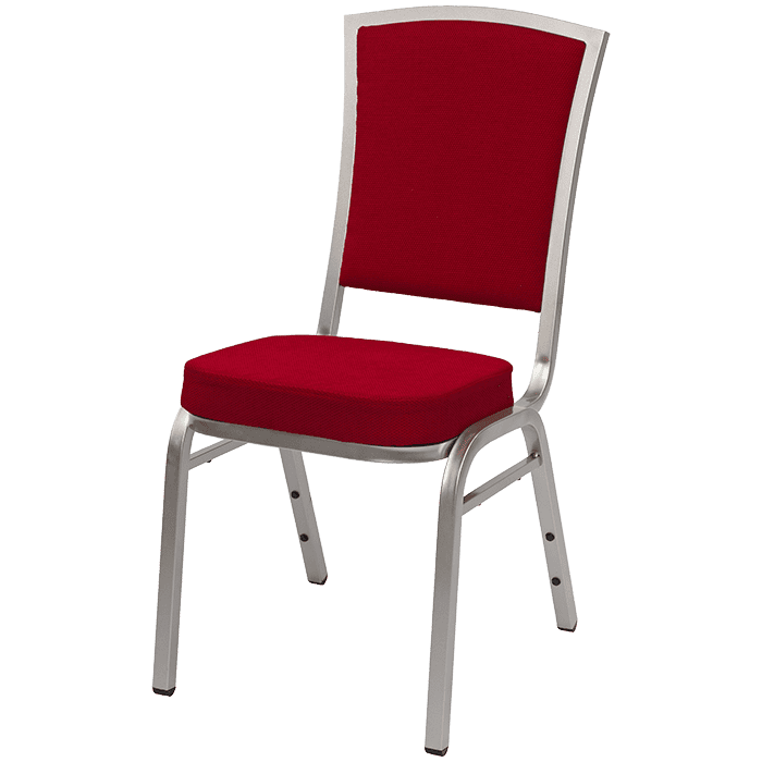 Royal Select Bankettstuhl mit roter Sitz- und Rückenpolsterung sowie silberfarbenem Aluminiumgestell