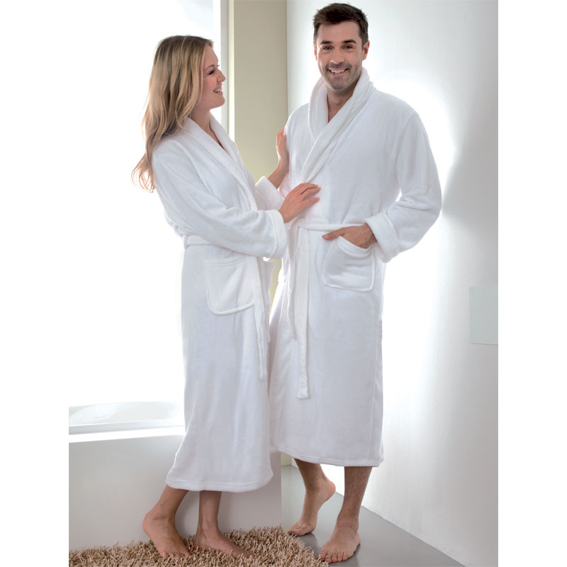 BOZEN Microflausch-Bademantel 250 g/m²​ mit Schalkragen weiß