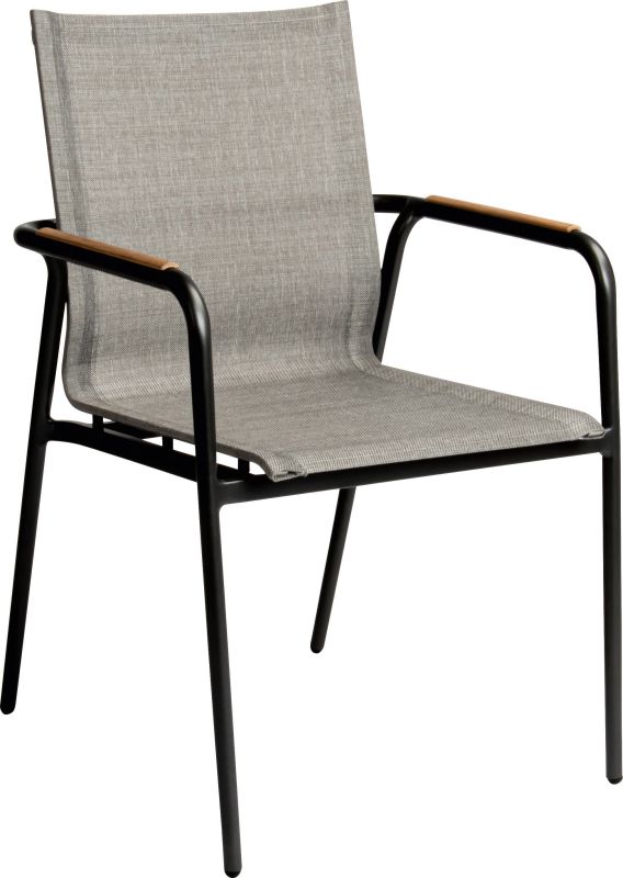 VENTO Outdoor-Stapelsessel von STERN® mit Teakarmlehnen und grauer Textilbespannung