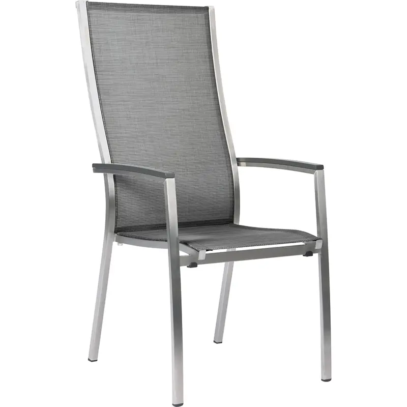 CARDIFF Hochlehner-Stapelsessel von STERN® – extra hohe Rückenlehne aus Textilen - Hantermann - Der Hotelausstatter CARDIFF Hochlehner-Stapelsessel von STERN® mit silbergrauem Textilen, Edelstahlgestell und anthrazitfarbenen Aluminiumarmlehnen