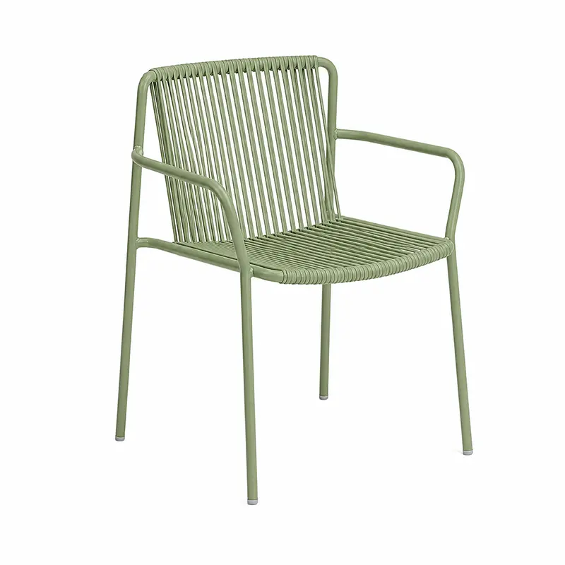 Pedrali TRIBECA 3665 Outdoor-Stuhl mit Armlehne und gespannter Sitz- und Rückenbespannung in Soft-Green