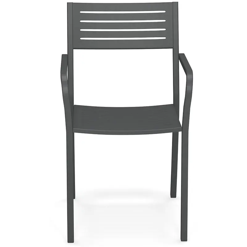 EMU SEGNO 268 in Antikeisen (22). Blick von vorne. - Hantermann - Der Hotelausstatter Outdoor-Stapelsessel EMU SEGNO 268 in Antikeisen (22), stapelbar, gezeigt von vorne. Belastbar bis 200 kg statisches Gewicht. Ideal für Senioren und Terrassen im Bistro, Cafe, Restaurant und Hotel.