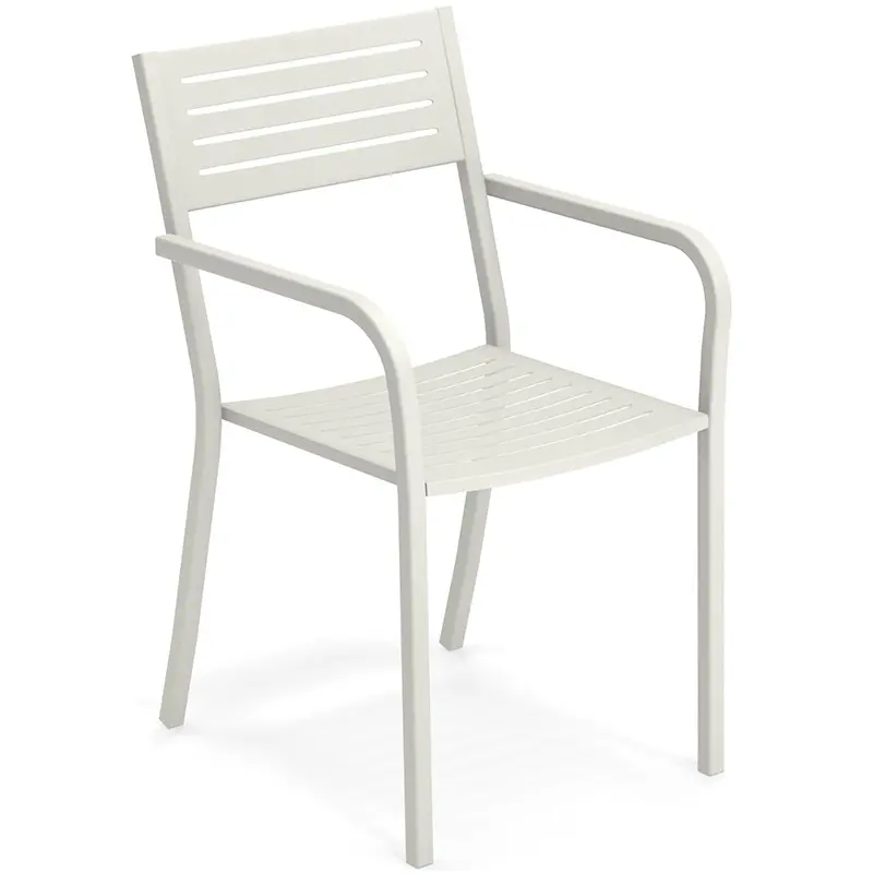 EMU SEGNO 268 Matt-Weiß (23) - Hantermann - Der Hotelausstatter Outdoor-Stapelsessel EMU SEGNO 268 in Matt-Weiß (23), Metalllatten-Sitz und -Rückenlehne, stapelbar, gezeigt ohne Polster als Basis für Stoffauswahl von Sitz- und Rückenkissen. Belastbar bis 200 kg statisches Gewicht. Ideal für Senioren und Terrassen im Bistro, Cafe, Restaurant und Hotel.
