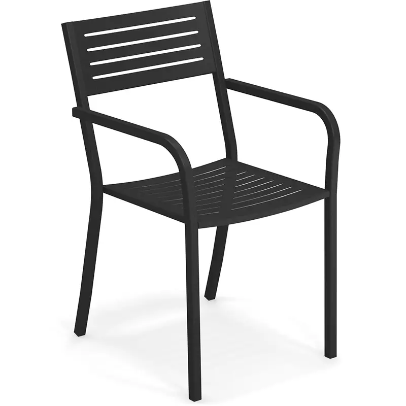 EMU SEGNO 268 in Schwarz (24) - Hantermann - Der Hotelausstatter Outdoor-Stapelsessel EMU SEGNO 268 in Schwarz (24), Metalllatten-Sitz und -Rückenlehne, stapelbar, gezeigt ohne Polster als Basis für Stoffauswahl von Sitz- und Rückenkissen. Belastbar bis 200 kg statisches Gewicht. Ideal für Senioren und Terrassen im Bistro, Cafe, Restaurant und Hotel.