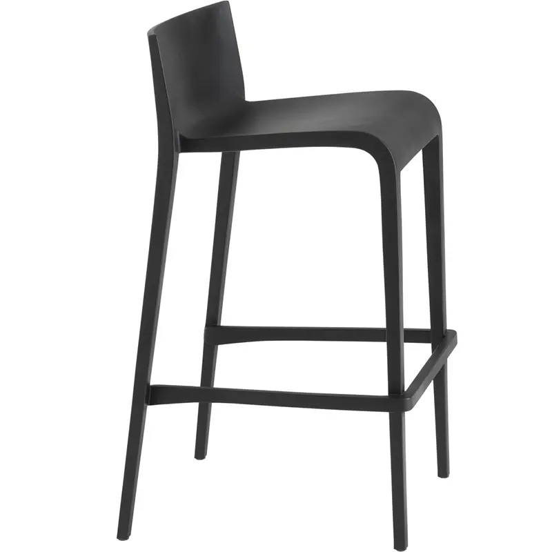 Barhocker Nassau 537 von et al. in Schwarz – Seitenansicht des stapelbaren Monoblock-Barhockers aus Polypropylen mit niedriger Rückenlehne und Fußstütze, Design von Marc Sadler, Sitzhöhe 76 cm, geeignet für Indoor und Outdoor im Gastronomie- und Hotelbetrieb