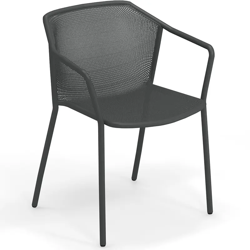 EMU Darwin 522 Stapelsessel mit Armlehnen in Antik-eisen (22), Outdoor-Armlehnstuhl aus Stahl mit Streckmetall-Sitzfläche und Rückenlehne, stapelbar – ideal für Terrassen in Hotels, Restaurants, Cafés, Bistros und Gaststätten