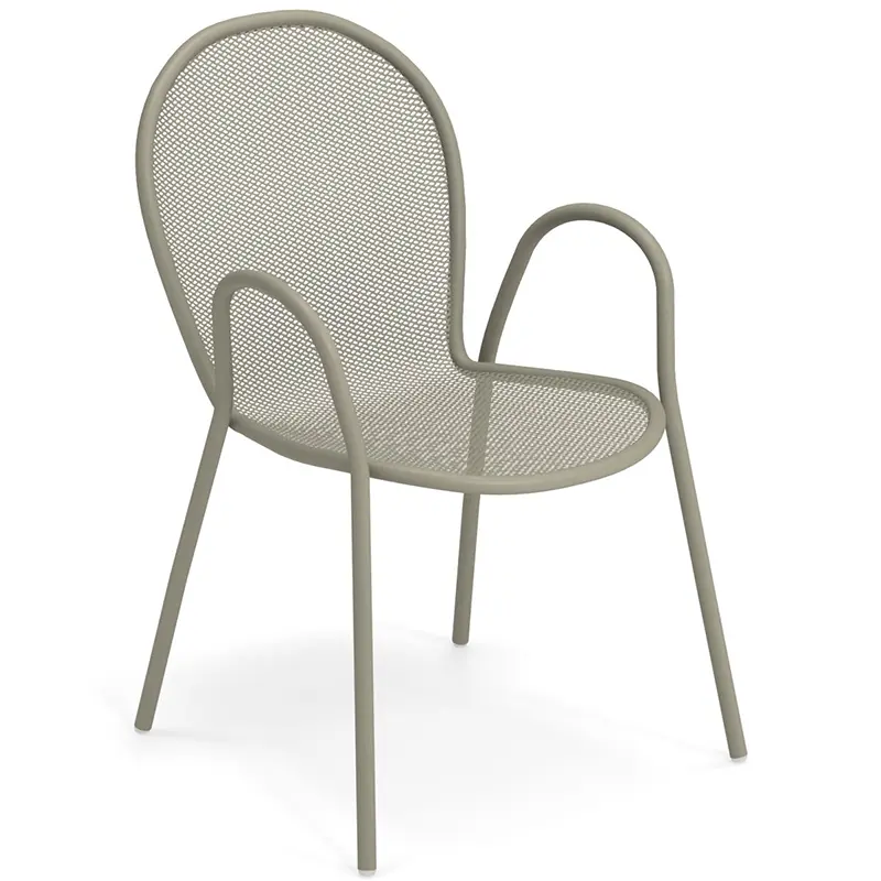Stapelsessel Emu Ronda 116 aus Lochblech, grau-grün (37), ergonomische Rückenlehne, Armlehnen, wetterfester Outdoor-Gartenstuhl f. Hotel, Gastronomie, Terrasse