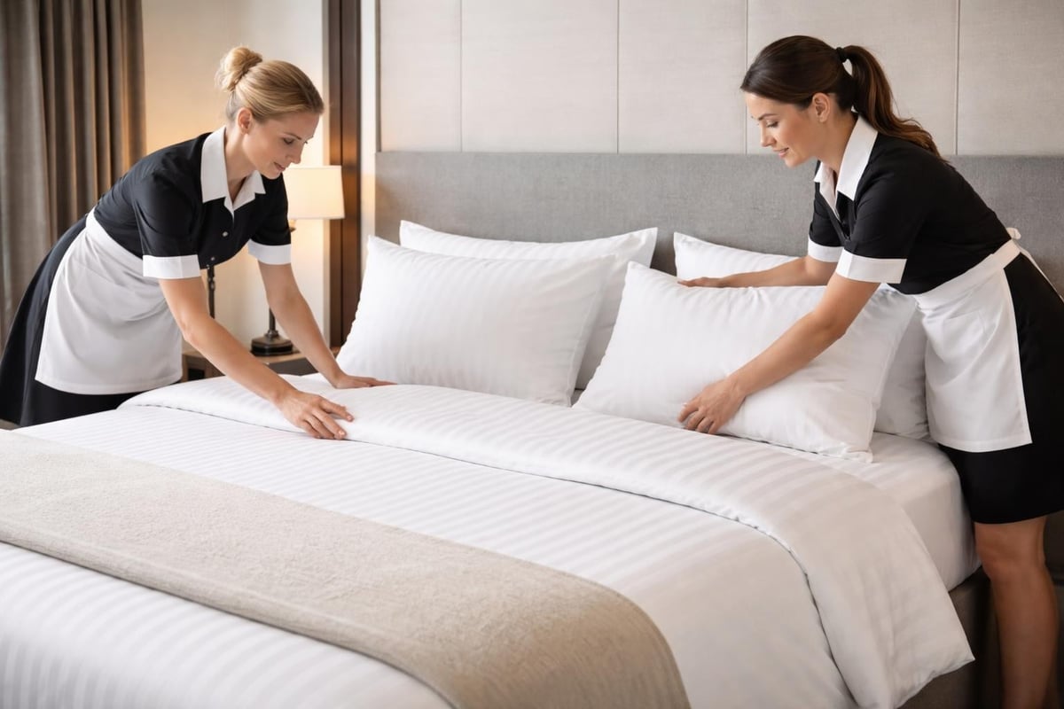 Housekeeping macht Hotelbett