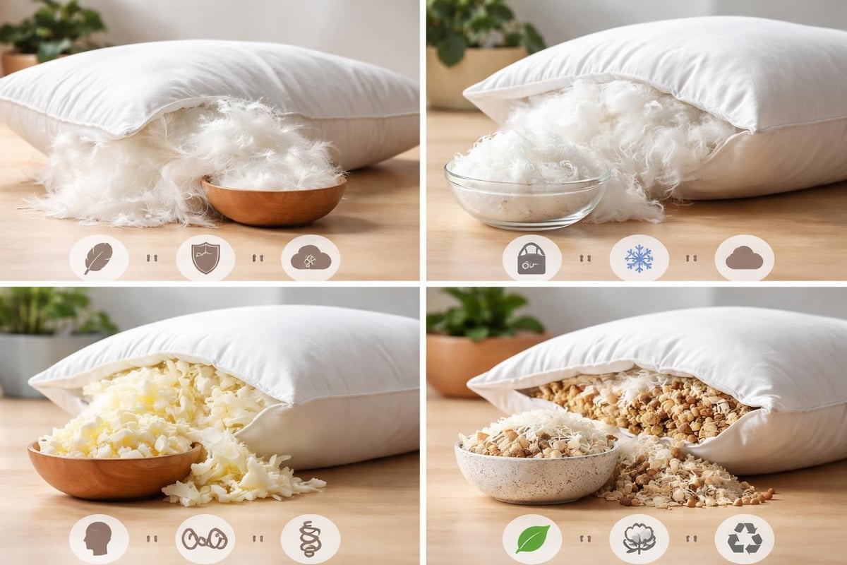Verschiedene Hotelkissen-Füllmaterialien