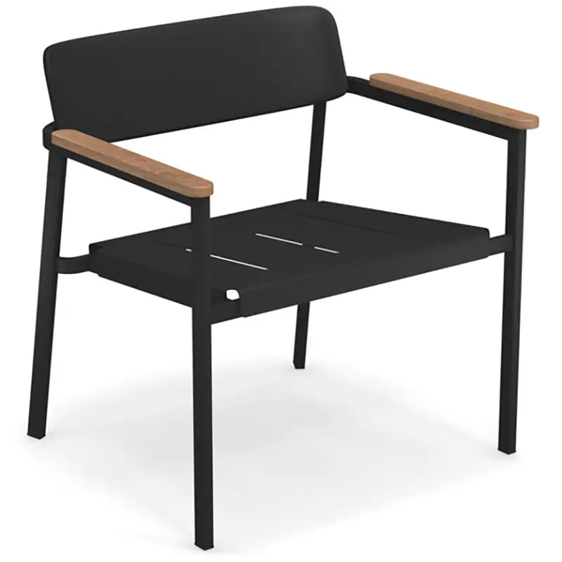 EMU Shine 248 Outdoor‑Armlehnstuhl aus pulverbeschichtetem Aluminium mit Teak‑Armlehnen, ergonomisch, wetterfest und ideal für Gastronomie