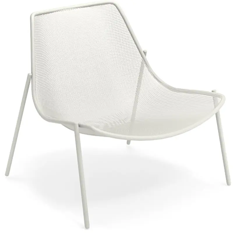 EMU Round 469 Outdoor‑Stahlstuhl mit fein gelochter Sitz‑ und Rückenfläche, pulverbeschichtet, wetterfest, stapelbar und ideal für Gastronomie