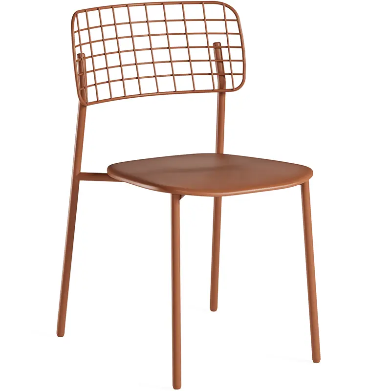 EMU Lyze 615 Outdoor‑Stuhl aus pulverbeschichtetem Aluminium mit Edelstahlgeflecht‑Rückenlehne, ergonomisch, wetterfest und ideal für Gastronomie