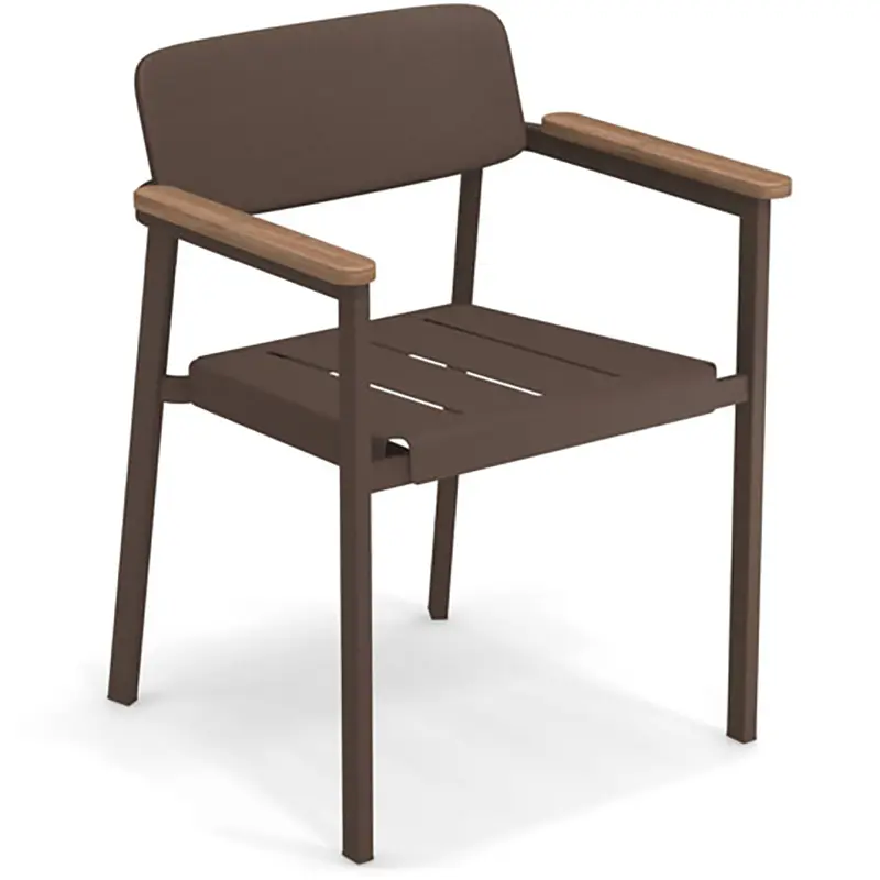 EMU Shine 248 in schwarz – Outdoor‑Armlehnstuhl mit Teak‑Armlehnen - Hantermann - Der Hotelausstatter EMU Shine 248 Outdoor‑Armlehnstuhl aus pulverbeschichtetem Aluminium mit Teak‑Armlehnen, ergonomisch, wetterfest und ideal für Gastronomie