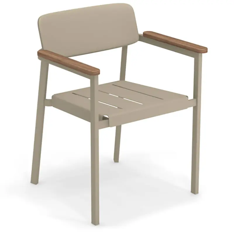 EMU Shine 248 in weiß – Outdoor‑Armlehnstuhl mit Holz‑Armlehnen - Hantermann - Der Hotelausstatter EMU Shine 248 Outdoor‑Armlehnstuhl aus pulverbeschichtetem Aluminium mit Teak‑Armlehnen, ergonomisch, wetterfest und ideal für Gastronomie