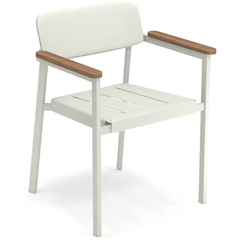EMU Shine 248 in weiß– Outdoor‑Armlehnstuhl mit Teak‑Armlehnen - Hantermann - Der Hotelausstatter EMU Shine 248 Outdoor‑Armlehnstuhl aus pulverbeschichtetem Aluminium mit Teak‑Armlehnen, ergonomisch, wetterfest und ideal für Gastronomie