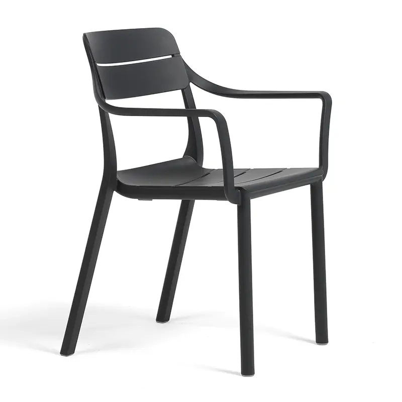 NARDI Cassia Armchair-Stuhl in Schwarz mit Armlehnen, stapelbar für Gastronomie, Terrasse und Outdoorbereich
