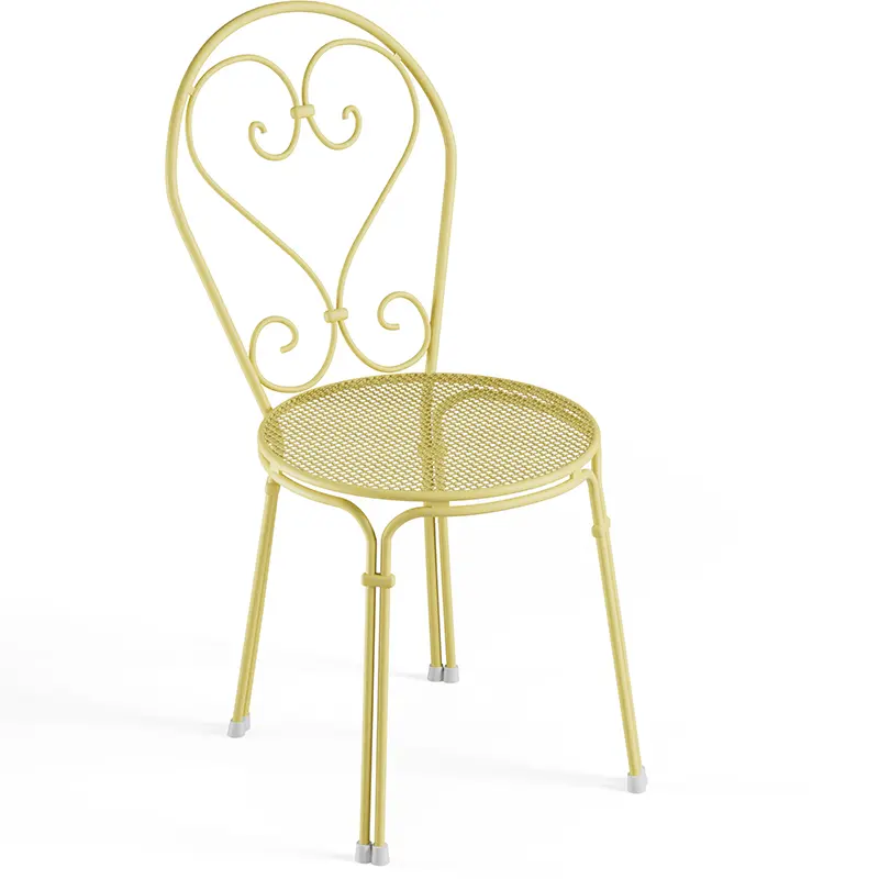 Pigalle 909 Outdoor-Stuhl by EMU® – charmantes Design in Gelb - Hantermann - Der Hotelausstatter EMU Pigalle 909 Outdoor‑Stahlstuhl mit dekorativer Lochstruktur, filigraner Linienführung, wetterfest, UV‑beständig und ideal für Gastronomie
