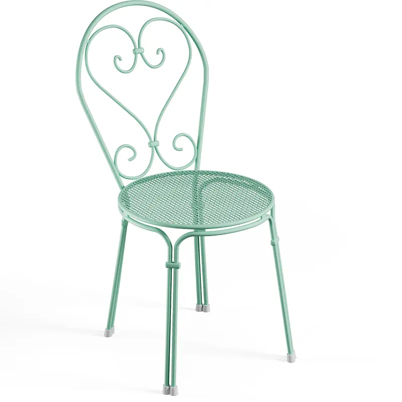 Pigalle 909 Outdoor-Stuhl by EMU® – frischer Look in Mintgrün - Hantermann - Der Hotelausstatter EMU Pigalle 909 Outdoor‑Stahlstuhl mit dekorativer Lochstruktur, filigraner Linienführung, wetterfest, UV‑beständig und ideal für Gastronomie