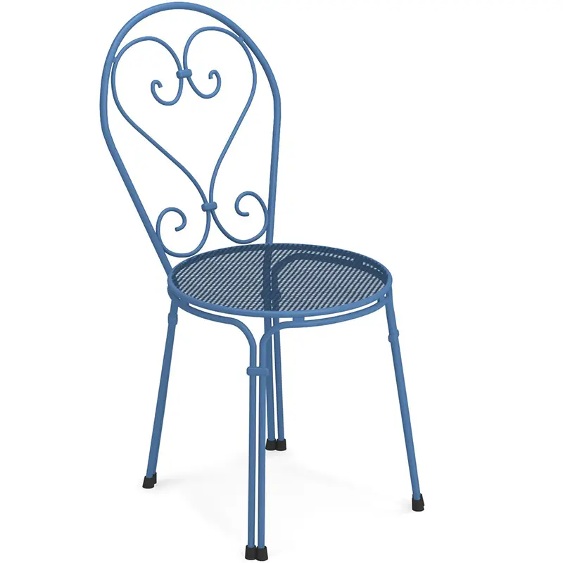 EMU Pigalle 909 Outdoor‑Stahlstuhl mit dekorativer Lochstruktur, filigraner Linienführung, wetterfest, UV‑beständig und ideal für Gastronomie