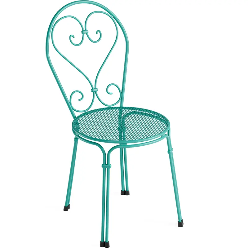 Pigalle 909 Outdoor-Stuhl by EMU® – verspielte Eleganz in Türkis - Hantermann - Der Hotelausstatter EMU Pigalle 909 Outdoor‑Stahlstuhl mit dekorativer Lochstruktur, filigraner Linienführung, wetterfest, UV‑beständig und ideal für Gastronomie