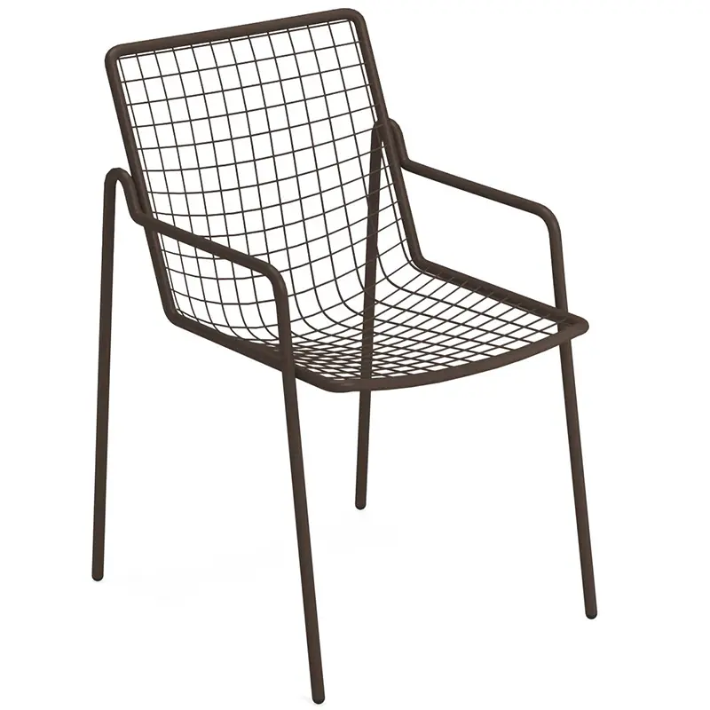 Rio R50 791 Outdoor-Armlehnstuhl by EMU® – zeitlose Gitteroptik in Braun - Hantermann - Der Hotelausstatter EMU Rio R50 791 Outdoor‑Armlehnstuhl mit Rundstahl‑Sitz und Rückenlehne, pulverbeschichtet, wetterfest, ergonomisch und stapelbar für Gastronomie