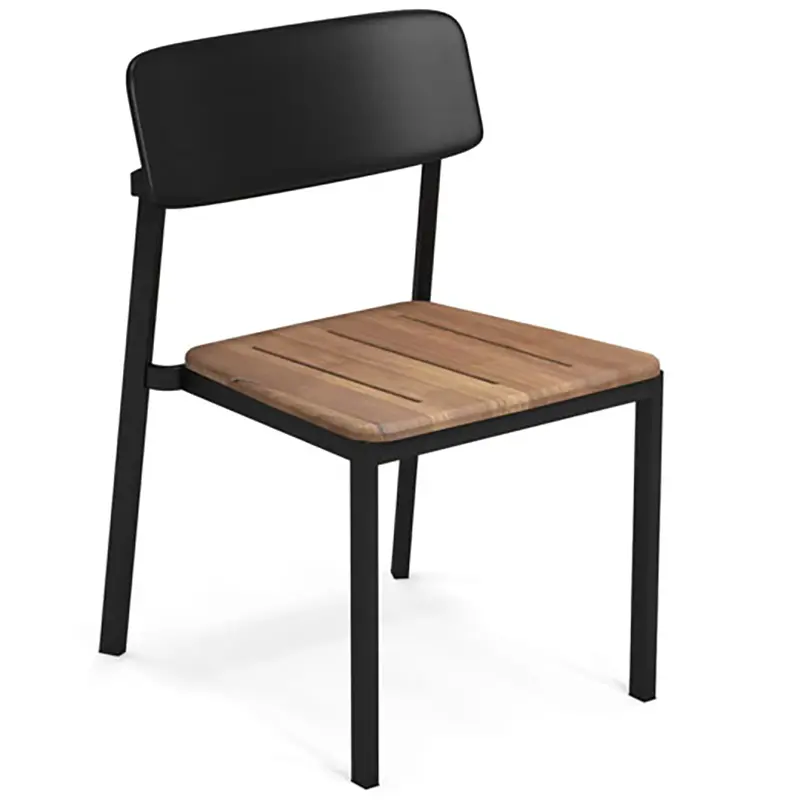 Shine 247 Outdoor-Stapelstuhl by EMU® – puristischer Terrassenstuhl in Schwarz - Hantermann - Der Hotelausstatter EMU Shine 247 Outdoor‑Stuhl mit Teak‑Sitzfläche und Aluminiumrahmen, wetterfest, ergonomisch und ideal für Terrassen und Gastronomie