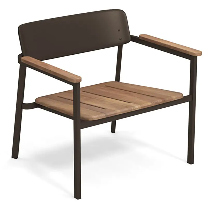 Shine 248 by EMU® – Outdoor-Armlehnstuhl in Indisch Braun mit Teakholz - Hantermann - Der Hotelausstatter EMU Shine 248 Outdoor‑Armlehnstuhl mit Teak‑Armlehnen und Teak‑Sitzfläche, Aluminiumrahmen, wetterfest, hochwertig und ideal für Terrassen