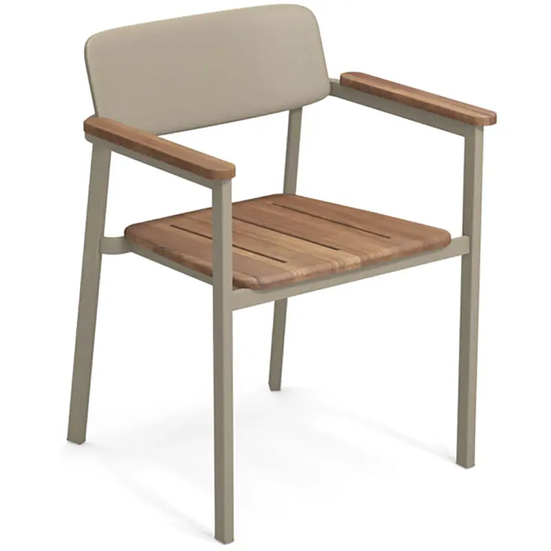 Shine 248 Outdoor-Armlehnstuhl by EMU® – modernes Design mit Holzarmlehnen - Hantermann - Der Hotelausstatter EMU Shine 248 Outdoor‑Armlehnstuhl mit Teak‑Armlehnen und Teak‑Sitzfläche, Aluminiumrahmen, wetterfest, hochwertig und ideal für Terrassen