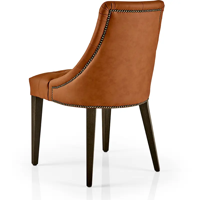 HANNA Stuhl TX04 mit orangenem Lederbezug und filigranem Metallgestell setzt moderne Farbakzente in Hotelrestaurant, Bar und Frühstücksraum. - Hantermann - Der Hotelausstatter HANNA Stuhl TX04, orangener Leder-Metall-Stuhl für modernes Hotelrestaurant und Bar