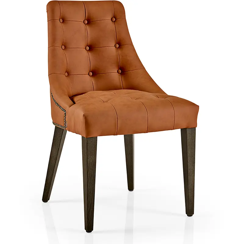 HANNA Stuhl TX04 – Leder-Metall-Stuhl in Orange für modernes Hotelrestaurant & Bar - Hantermann - Der Hotelausstatter HANNA Stuhl TX04, orangener Leder-Metall-Stuhl für modernes Hotelrestaurant und Bar