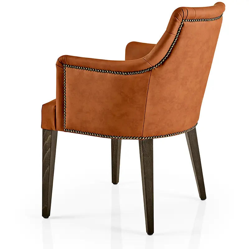 HANNA Armlehnstuhl TX05 – orangener Leder-Metall-Armlehnstuhl für stilvolle Hotels & Restaurants - Hantermann - Der Hotelausstatter HANNA Armlehnstuhl TX05, orangener Leder-Metall-Armlehnstuhl für Hotel und Restaurant