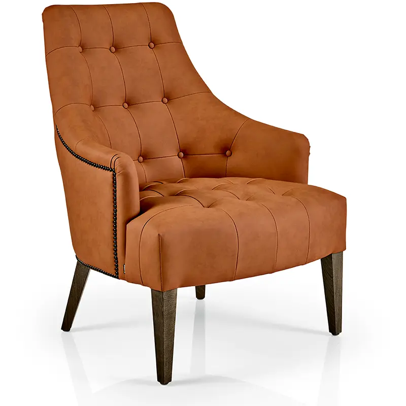 HANNA Armlehnstuhl TX05 – orangener Leder-Metall-Armlehnstuhl für stilvolle Hotels & Restaurants - Hantermann - Der Hotelausstatter HANNA Armlehnstuhl TX05, orangener Leder-Metall-Armlehnstuhl für Hotel und Restaurant