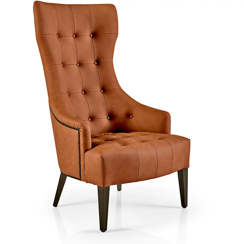 Hanna Sessel/Lounge von JMS – eleganter Hochlehner mit Knopfheftung und dekorativen Metallstiften - Hantermann - Der Hotelausstatter Hanna Sessel/Lounge von JMS mit Knopfheftung, Metallstiften und hoher Rückenlehne für Hotel, Lounge und Gastronomie