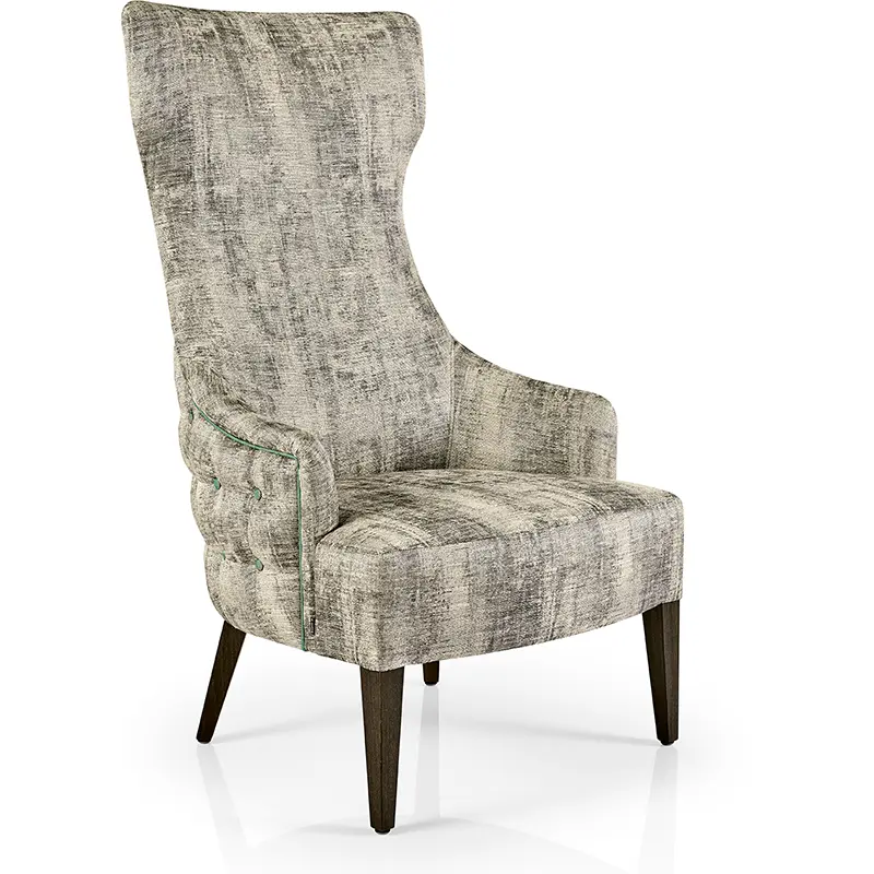 Hanna Sessel/Lounge von JMS – eleganter Hochlehner mit komfortabler Polsterung und grünen Designakzenten - Hantermann - Der Hotelausstatter Hanna Sessel/Lounge von JMS mit hoher Rückenlehne, grünem Keder und dunklen Holzbeinen für Hotel und Gastronomie