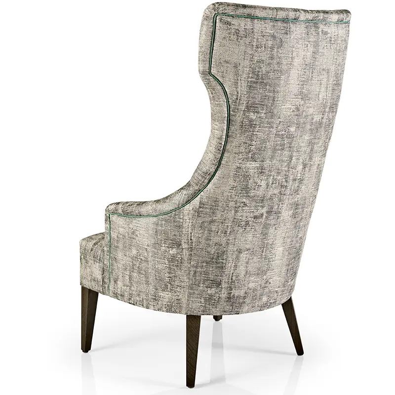Hanna Sessel/Lounge von JMS – eleganter Loungesessel mit extra hoher Rückenlehne und grünem Keder - Hantermann - Der Hotelausstatter Hanna Sessel/Lounge von JMS mit extra hoher Rückenlehne, grünem Keder und Holzbeinen für Hotel und Gastronomie