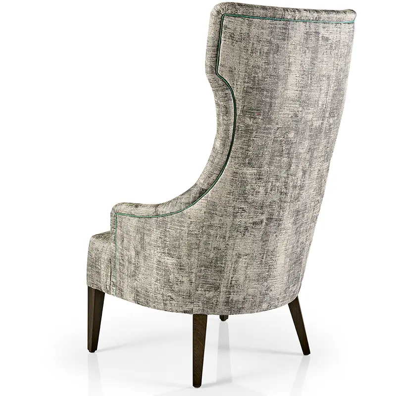 Hanna Sessel/Lounge von JMS – eleganter Loungesessel mit extra hoher Rückenlehne und grüner Ziernaht - Hantermann - Der Hotelausstatter Hanna Sessel/Lounge von JMS mit extra hoher Rückenlehne, Holzbeinen und grüner Ziernaht für Hotel und Gastronomie