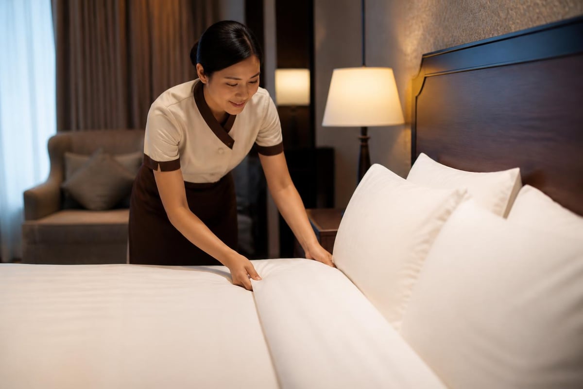 Hotelpersonal Bettwäsche Premium Qualität Schlafkomfort Hotelausstattung Housekeeping Service Zimmerreinigung Detail