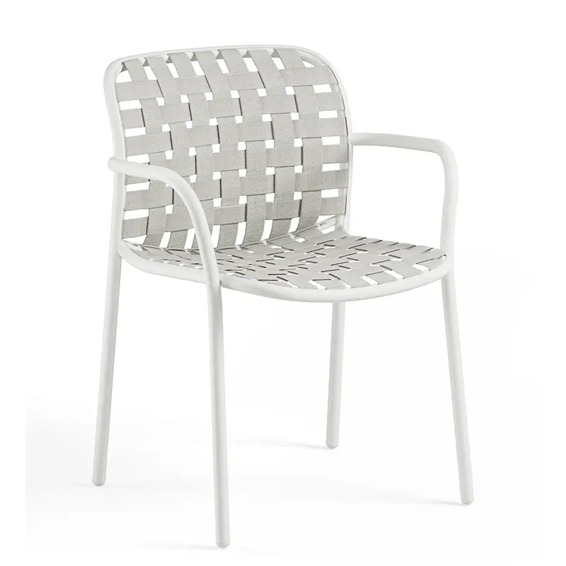 YARD 501 Outdoor-Armlehnstuhl by EMU® in Weiß-Grau mit Geflecht für Terrasse, Hotel und Gastronomie