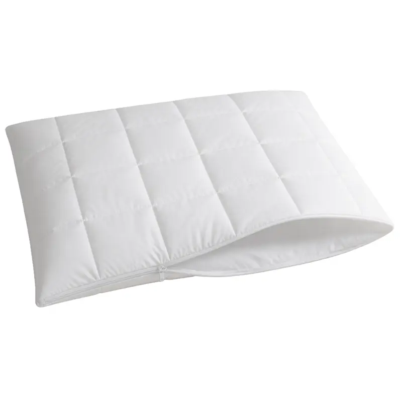 Lyofil Comfort Kissenbezug in Weiß, gesteppt, seitliche Ansicht mit geöffneter Kissenöffnung aus Tencel Lyocell