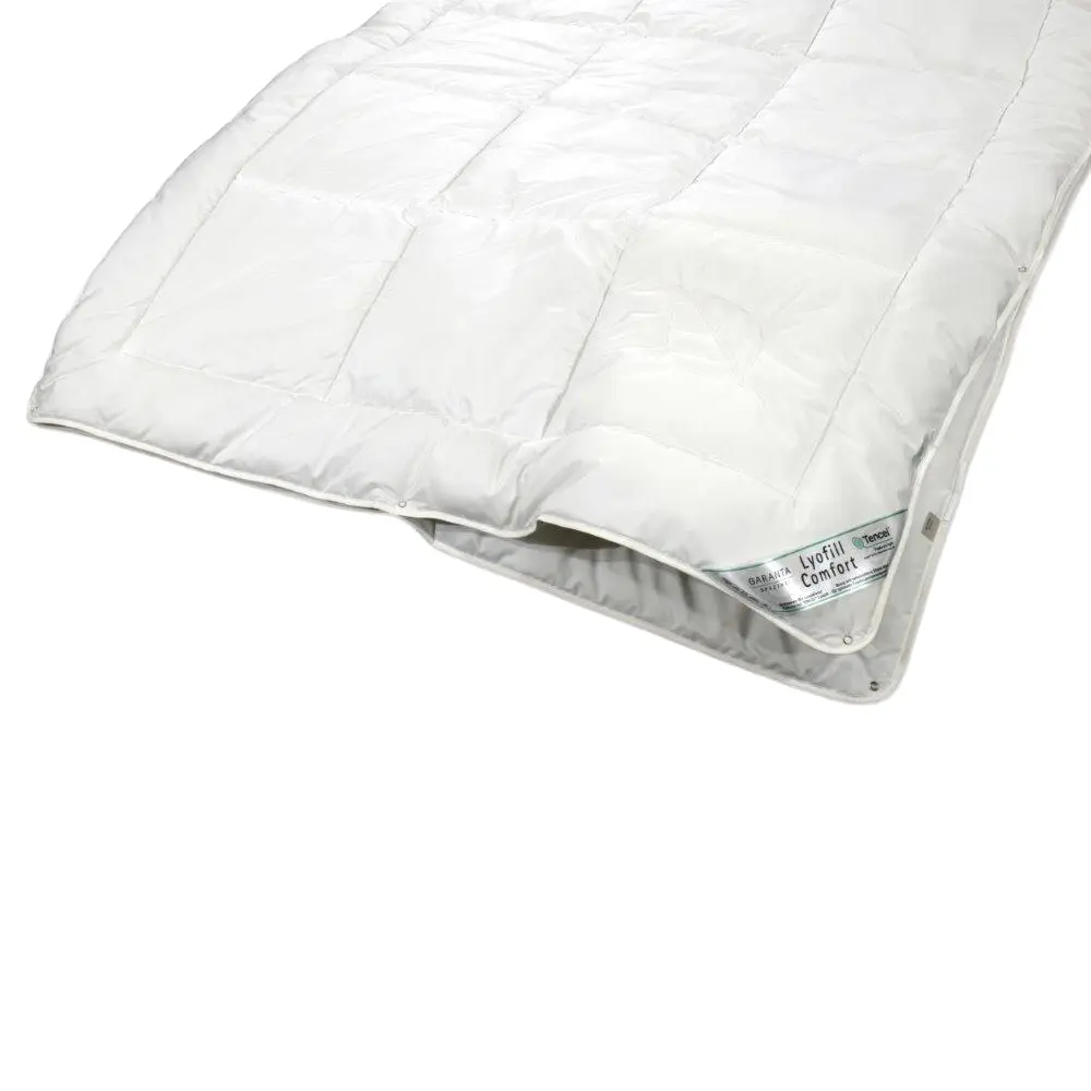Lyofil Comfort Kombi Bettdecke mit TENCEL™ – nachhaltige Bettdecke mit Druckknopf-Verbindung - Hantermann - Der Hotelausstatter Detailansicht der Lyofil Comfort Kombi Bettdecke mit TENCEL™ und Druckknöpfen zur Verbindung beider Deckenlagen