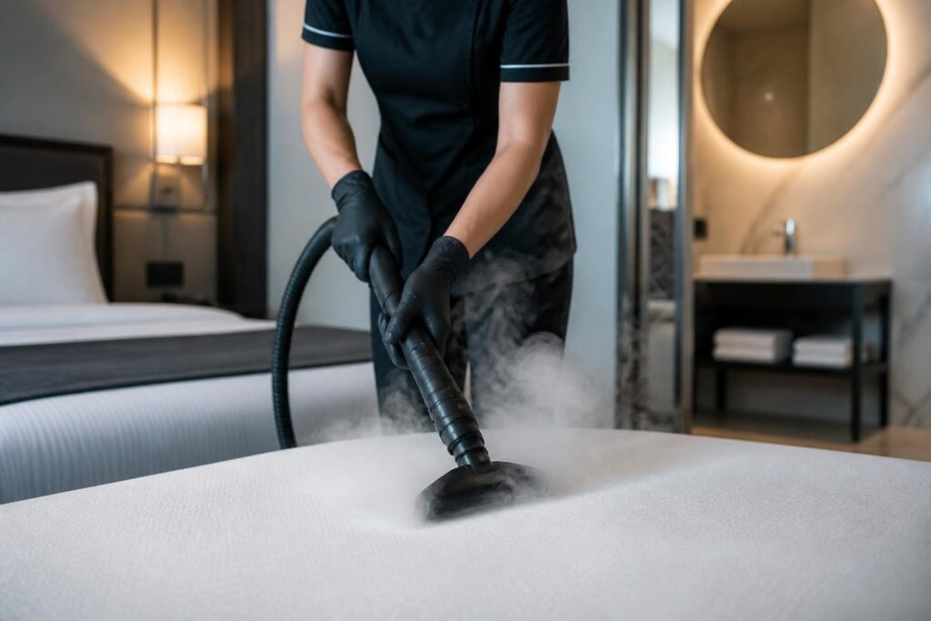 Dampfreinigung Hotelzimmer Matratze Hygiene Gesundheit nachhaltiger Schutz Hotelausstattung
