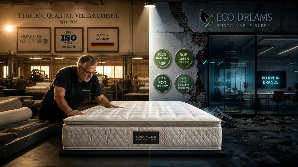 Nachhaltige Hotelmatratze mit Made-in-Germany Qualität und Eco Dreams Siegeln für klimafreundlichen Schlafkomfort