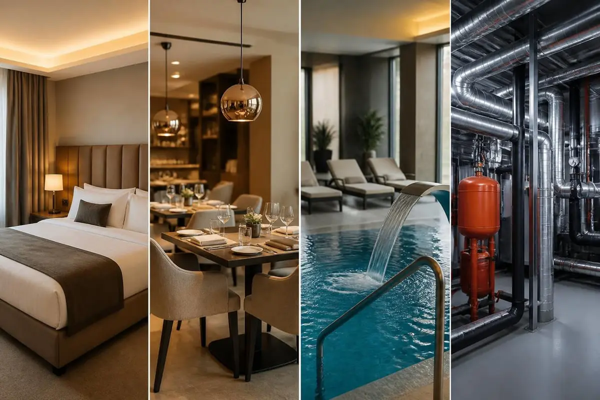Investitionsplanung Hotel: Hotelausstattung mit Hotelzimmer, Restaurant, Wellnessbereich und Gebäudetechnik
