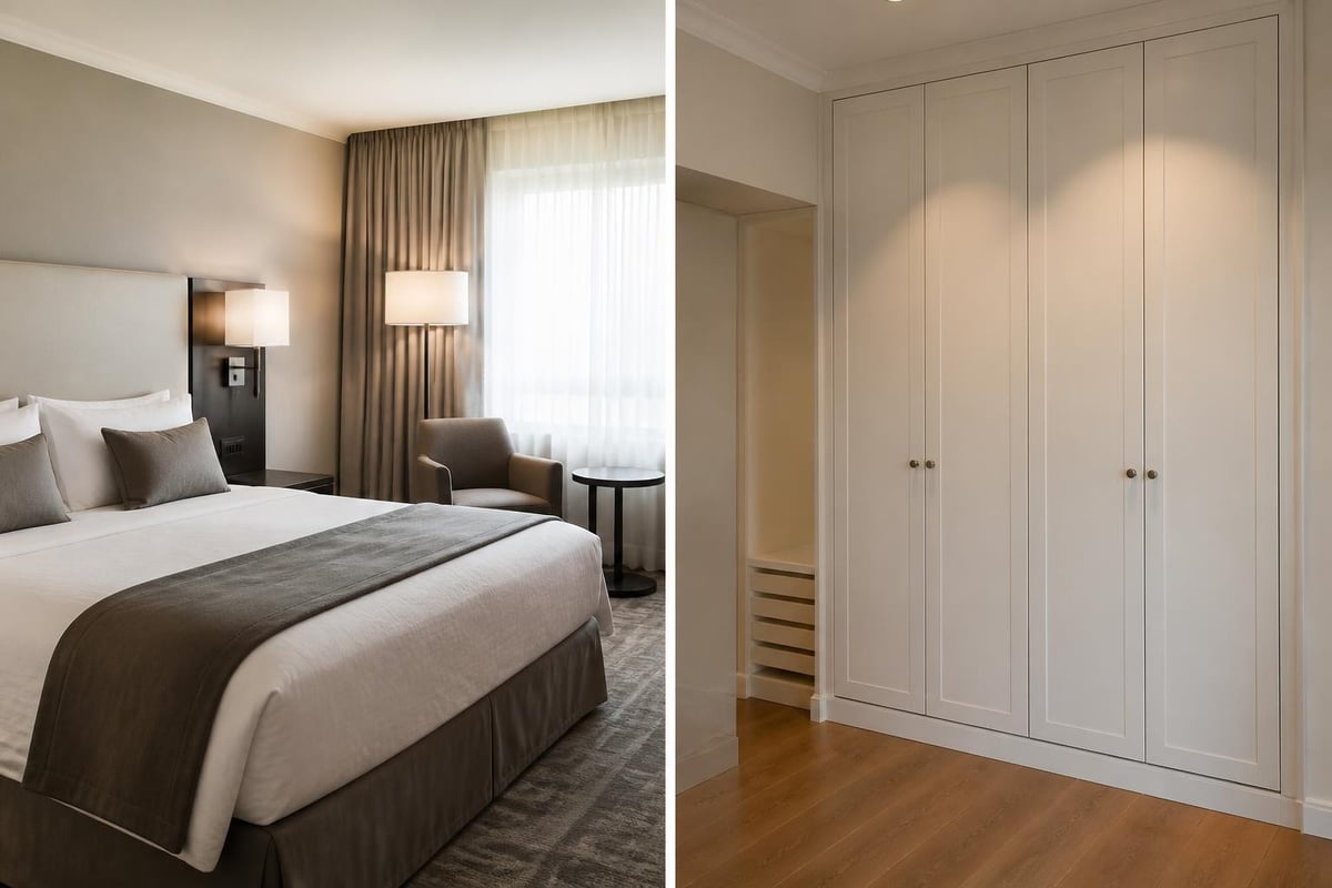 Bewegliche Wirtschaftsgüter im Hotel: Doppelbett als bewegliches und Einbauschrank als unbewegliches Wirtschaftsgut