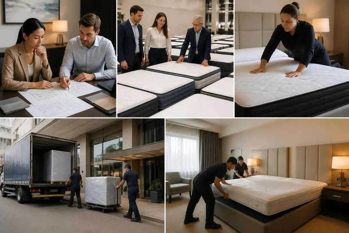 Matratzenbestellung im Hotel: Planungsphase, Showroom-Auswahl, Qualitätsprüfung, Lieferung und Zimmerinstallation