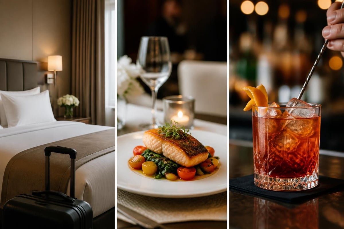 Hotelzimmer, Fine Dining und Bar zeigen Investitionsbereiche für Steuern sparen Gastronomie 2026.
