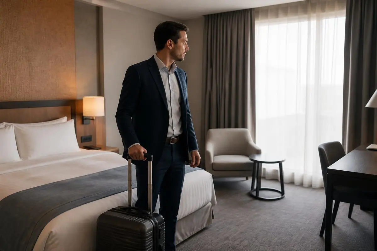 Durchdachte Raumgestaltung mit warmen Akzenten, hochwertigen Textilien und modularer Möbelauswahl für anspruchsvolle Hotelbetriebe