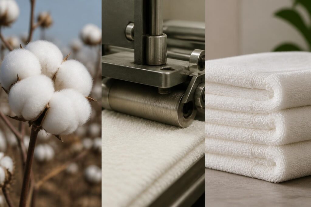 Bio-Walkfrottier für Hotels: Nachhaltige Qualität von der Baumwolle bis zum Hotelhandtuch - Hantermann - Der Hotelausstatter Bio-Walkfrottier für Hotels: Baumwolle, Textilverarbeitung und weiße, hochwertige Hotelhandtücher
