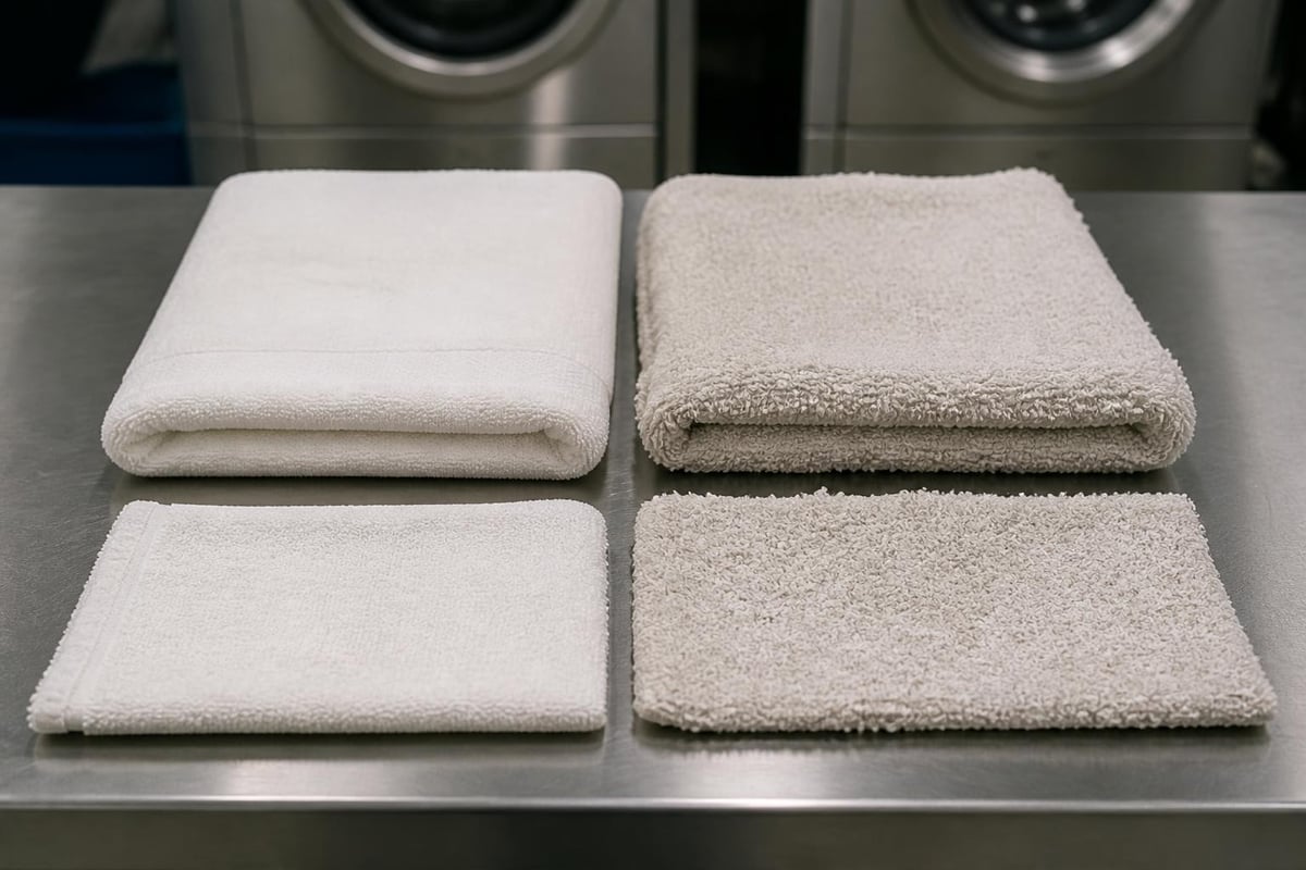 Vergleich von Bio-Walkfrottier und Standard-Frottier für die professionelle Hotelwäsche